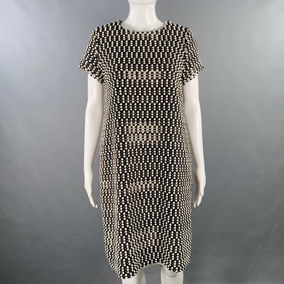 BLACK FLEECE Size M Black White Wool Blend Textured Shift Dress - Picture 1 of 6